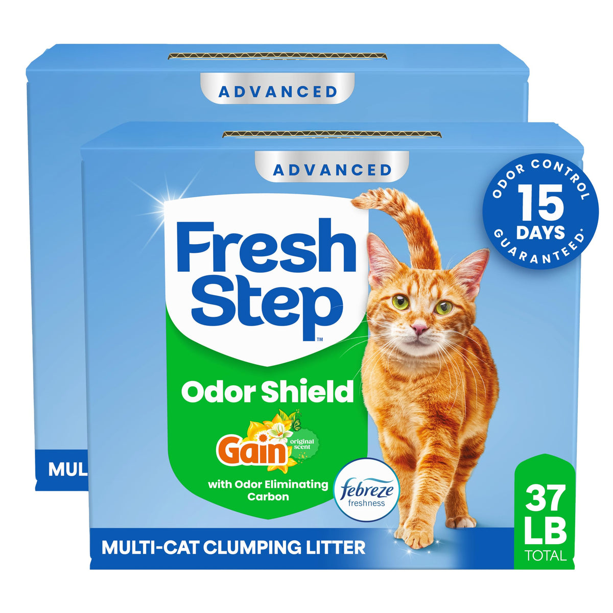 Fresh Step Advanced Odor Shield Clumping Cat Litter with Gain, 18.5 lb, 2Pk | Odor Shield with Ammonia Block Technology, Low Dust, Multi Cat, Compatible with Most Automatic Litter Boxes