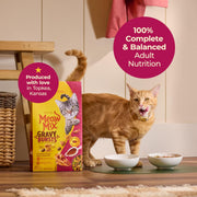Meow Mix Gravy Bursts Dry Cat Food, 3 lb Bag | Crunchy cat kibble, gravy filled pieces, 100% complete & balanced nutrition