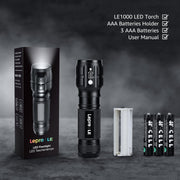 Lepro LED White Light Flashlight, High Lumens Waterproof Adjustable Focus | Small, lightweight. For outdoor, camping, emergency, tactical use. AAA batteries included. Adjustable zoom focus.