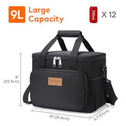 Lifewit Medium Lunch Bag, Insulated Lunch Box, Soft Cooler Cooling Tote for Adult Men Women, Black 12-Can (9L)