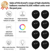 110pcs Black Balloon 12 inch, Black Latex Balloons for Birthday Party Baby Shower Wedding(with 2 Ribbons).