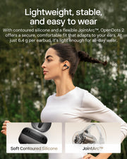 SHOKZ OpenDots 2 Open-Ear Clip-On Earbuds, Black, Dolby Audio, 3 Mics | Rich bass with Dolby Audio; 3-mic clear calls; 40H listening; IP57; Bluetooth 6.1; Travel/City walk/Commuting/Yoga/Pilates