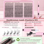Goddvenus Lash Clusters Kit Wispy Eyelash Clusters Lashes Natural DIY Lash Extension Kit 10-16mm Cluster Eyelash Extensions Kit 300pcs C Curl Individual Lashes Cluster Eyelash (No Tweezers)