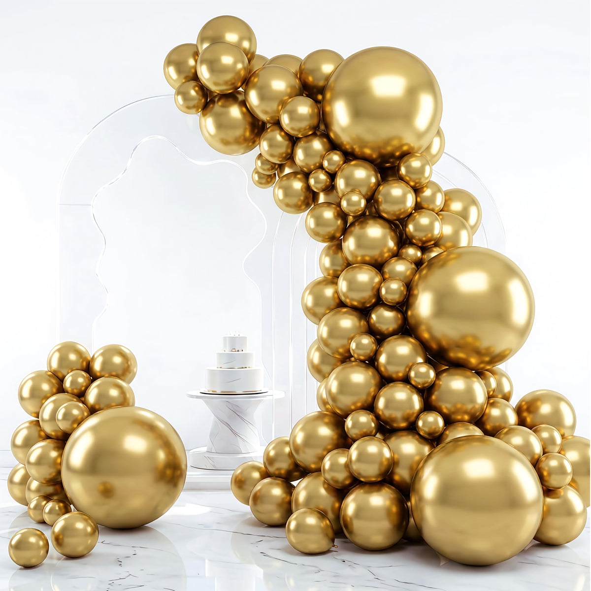 RUBFAC Gold Balloons Different Sizes Chrome Gold Balloon Arch Kit 129pcs | Metallic Gold Balloon Garland Arch Kit for Christmas Halloween Graduation Party Wedding Holiday Happy Birthday Decoration