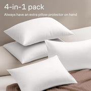 Ultra Soft Pillow Protectors with Zipper - Standard Size - Set of 4 - White | 100% Protection Against Stains, Dust & Dirt, Breathable Pillow Covers, Machine Washable