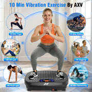 AXV Vibration Plate Exercise Machine Fitness Platform Body Vibrating Board | Curved Design 200W Powerful Oscillating 120 Level Shake Plate for Lymphatic Drainage Recovery Whole Body Toning With Handles