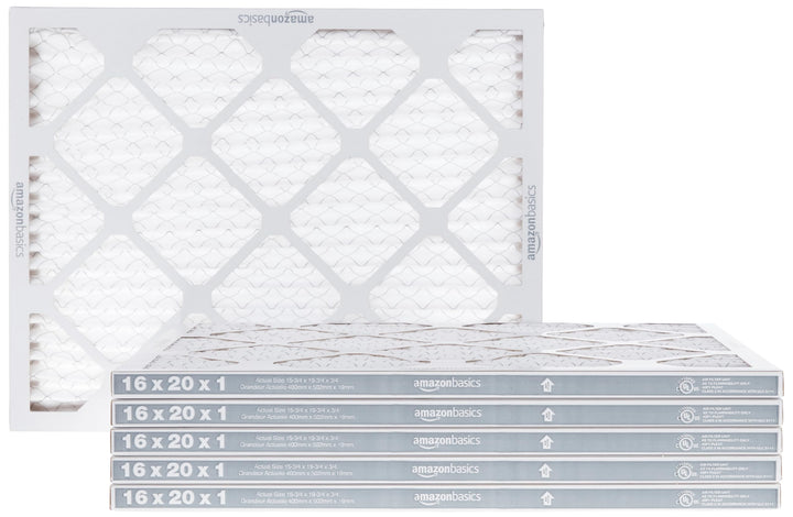 Amazon Basics 16x20x1 Air Filter 6-Pack, MERV 8 AC Furnace Filters, Allergen Control , Removes Dust, Lint and Pollen, Electrostatic (Actual Size: 15.75" x 19.75" x 0.75")