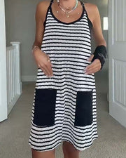 🍃Strappy U-Neck Pocket Color Block Dress