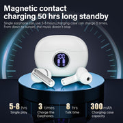 Fhumsh Wireless Earbuds, Bluetooth 5.3 Headphones HiFi Stereo 50H Playback LED Digital Display Ear Buds with ENC Noise Canceling Headset, IPX7 Waterproof Earphones for Gym/Running/Work（White）