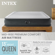Intex 64417ED 22in Queen Dura-Beam Comfort Plush High-Rise Inflatable Air Mattress with Built in Pump for Travel and Camping, 600lb Weight Capacity
