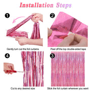 2 Pack Glitter Pink Backdrop, 3.28 FT x 7.05 FT Birthday Party Decorations, Laser Pink Fringe Curtains Foil Streamer Tinsel, Pink Curtains Photo Backdrop Happy Birthday Valentines Day Backdrop