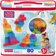 MEGA BLOKS First Builders Big Building Bag Toddler Blocks Toy Blue | 80 Colorful Pieces, Creative Open-Ended Play, Storage, Blue, Preschool Kids Ages 1+ Years, Easy to Build