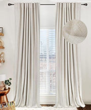 Linen Total Blackout Curtains for Bedroom Living Room 84 Inch, Cream | 100% Blackout Shield Linen Textured Back Tab/Rod Pocket Drapes, Thermal Insulated Blackout Curtains 2 Panels Set, 50"W x 84"L