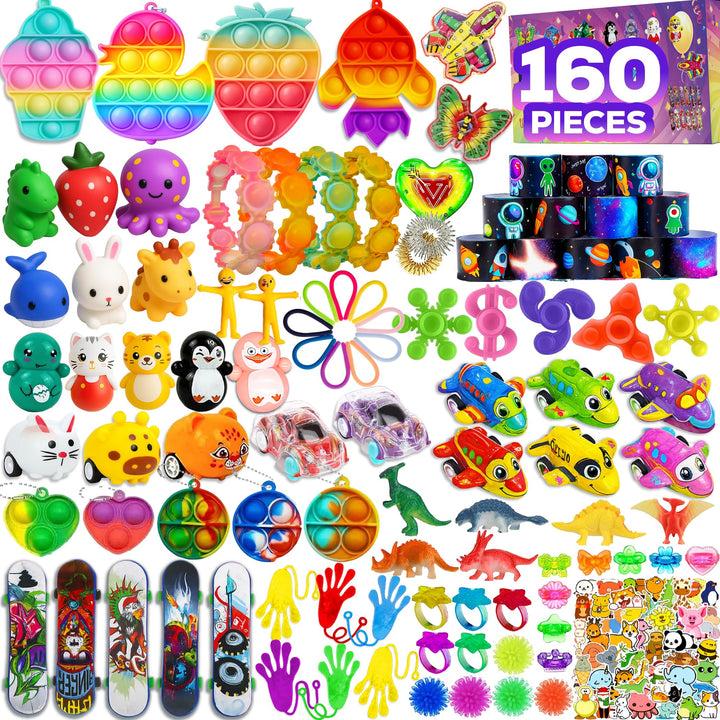 160 Pcs Fidget Toys Party Favors Pack, Randomly Selected Pop Sensory Set Gifts Stickers for Kids Adults Boy Girl Stocking Stuffers Autistic Bulk Goodie Bag Filler Treasure Box Classroom Prizes School