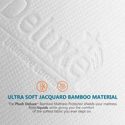PlushDeluxe Bamboo Waterproof Mattress Protector, King Size, Ultra Soft | Breathable, Noiseless, Hypoallergenic, Washable, 76x80" Up to 18" Deep, Viscose Derived from Bamboo Mattress Cover, White