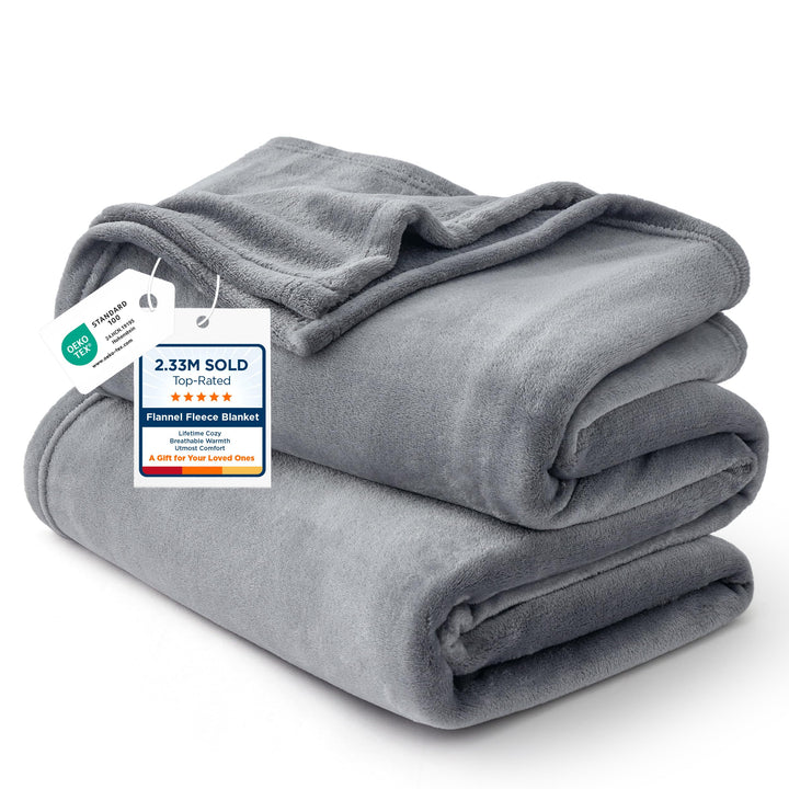Bedsure Fleece Bed Blankets Queen Size Grey - Soft Cozy Warm Halloween Fall Throw Blanket Lightweight Room Home Decor, Christmas Decorations Gifts for Women and Men, 90x90 inches