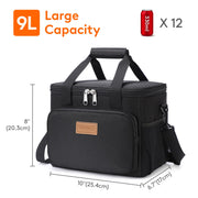 Lifewit Medium Lunch Bag, Insulated Lunch Box, Soft Cooler Cooling Tote for Adult Men Women, Black 12-Can (9L)