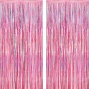 2 Pack Glitter Pink Backdrop, 3.28 FT x 7.05 FT Birthday Party Decorations, Laser Pink Fringe Curtains Foil Streamer Tinsel, Pink Curtains Photo Backdrop Happy Birthday Valentines Day Backdrop