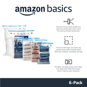 Amazon Basics Vacuum Storage Bags with Hand Pump, Jumbo, 6-Pack, Clear