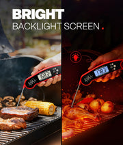Meat Thermometer Digital, 1-2 Sec Instant Read, Food, Cooking, Grilling | Bright Backlit Display, Waterproof for Air Fryer, Smoker, Candy, Kitchen Gadgets, BBQ Essentials, Gift for Men Husband, Red