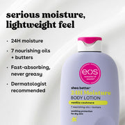 eos Shea Better Body Lotion- Vanilla Cashmere, 24-Hour Moisture, 16 fl oz | Natural Shea Butter & Oil, Whipped Vanilla & Caramel, Lasting Hydration, 100% Vegan & Cruelty-Free, Apply to Dry Skin