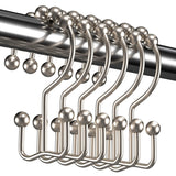 Titanker Shower Curtain Hooks Rings, Rust Resistant Metal Double Glide Shower Hooks Rings for Bathroom Shower Rods Curtains, Set of 12 Hooks - Nickel