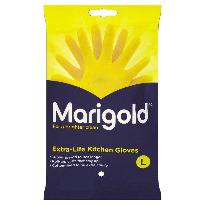 Marigold Unisex El Gloves-large-1 Pair Marigold Extra Life Kitchen Gloves Large, Yellow, L (Pack of 1) (Packaging may vary)