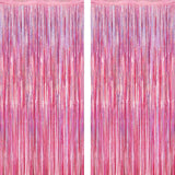2 Pack Glitter Pink Backdrop, 3.28 FT x 7.05 FT Birthday Party Decorations, Laser Pink Fringe Curtains Foil Streamer Tinsel, Pink Curtains Photo Backdrop Happy Birthday Valentines Day Backdrop