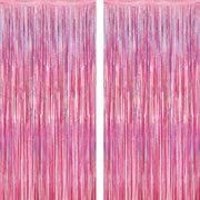 2 Pack Glitter Pink Backdrop, 3.28 FT x 7.05 FT Birthday Party Decorations, Laser Pink Fringe Curtains Foil Streamer Tinsel, Pink Curtains Photo Backdrop Happy Birthday Valentines Day Backdrop