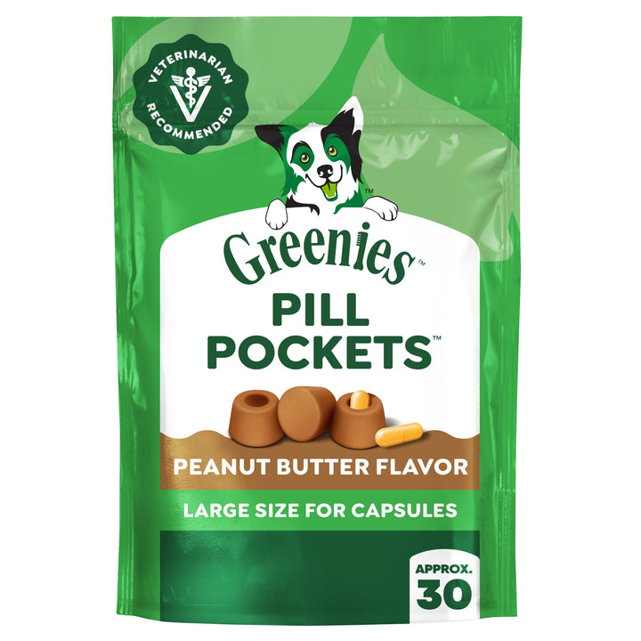 Greenies Pill Pockets Large Size Dog Treats, Peanut Butter, 7.9 oz | Vet-recommended, masks pill smell & taste, moldable texture, capsule size, natural ingredients, no fillers, 7.9 oz. pouch
