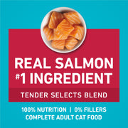 Purina ONE Tender Selects Dry Cat Food, Salmon, 7 lb Bag | Real salmon is the #1 ingredient made with carrots, peas, vitamins A and E for bright eyes, strong muscles and digestion