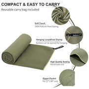 Rainleaf Microfiber Towel Quick Dry Camping & Travel & Gym Towel. Compact | Super Absorbent, Lightweight, Fast Drying. Suitable for Beach, Bath, Backpacking, Hiking, Swim. Army Green, 48 x 24 in
