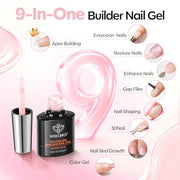 modelones Builder Nail Gel,No Top Coat Needed Builder for Nails Nude | C-Curve Sculpting, Glossy Jelly Finish Cover Nude Pink, No-Wipe, 9-in-One LED Lamp Cured Color Gel Polish for Quick Diy Salon
