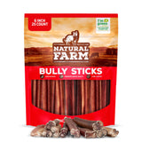 Natural Farm Odor-Free Bully Sticks for All Breeds, 6 Inch, 25 Count | Grass-Fed, Non-GMO, Grain-Free 100% Beef Pizzle. Single-Ingredient, Rawhide-Free, Fully Digestible, Long-Lasting