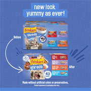 Purina Friskies Wet Cat Food Variety Pack, Shreds, 40 Pack 5.5 oz Cans | Beef, turkey and cheese, chicken and salmon, and ocean whitefish and tuna recipes in savory gravy