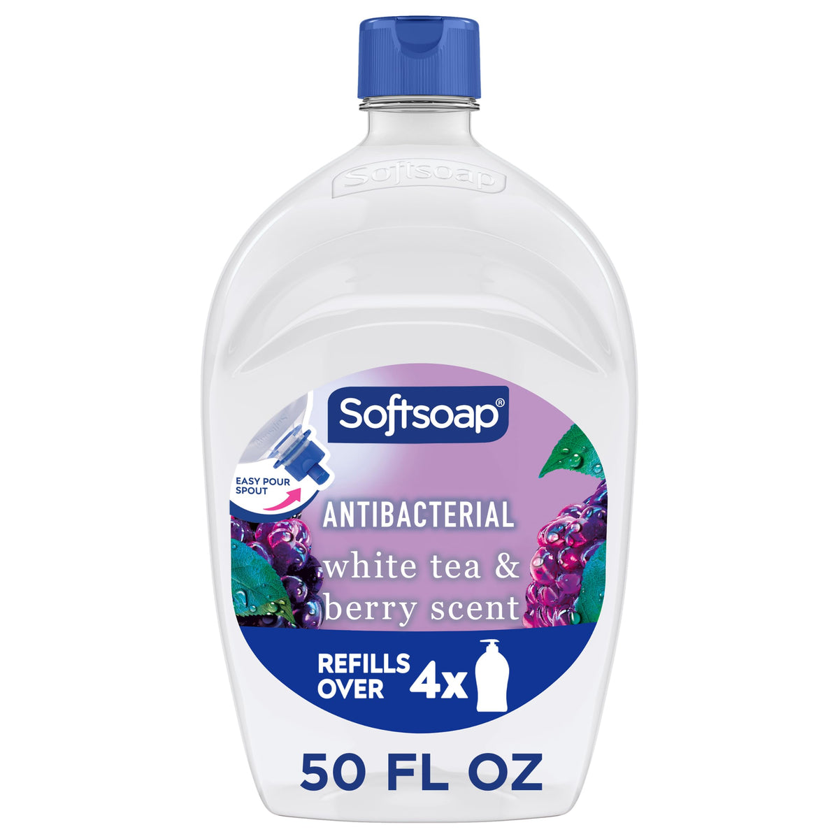 Softsoap Antibacterial Hand Soap Refill, White Tea & Berry Scent, 50 fl oz | Liquid, Paraben-Free, Phthalate-Free, Washes Away Germs, for Bathroom & Kitchen, Daily Handwashing, Gentle on Hands