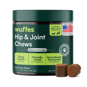 Wuffes Advanced Hip & Joint Chews for Small & Medium Breed Dogs, Vet Recommended, Glucosamine, Chondroitin, MSM, Green-Lipped Mussel & Hyaluronic Acid Supplement, Supports Mobility, 60 Pork Chews