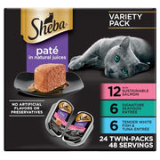 Sheba Perfect Portions Pate Wet Cat Food, Seafood Variety, 2.6 oz, 24 ct | Salmon, Seafood & Whitefish and Tuna, grain-free, protein-rich, no fillers/artificial flavors, 48 servings, twin-pack trays