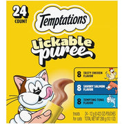 Temptations Creamy Puree Cat Treats, Chicken, Salmon & Tuna, 24 Count | Chicken, Salmon, Tuna flavors, under 15 cal/tube, no added sugar/fillers, squeezable treat or meal topper, great for seniors