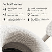 Beats 360 — Over-Ear Headphones with Interchangeable Cushions, Sweat & Water Resistance and Noise Cancellation — Cloud with Cloud Performance Knit Cushions