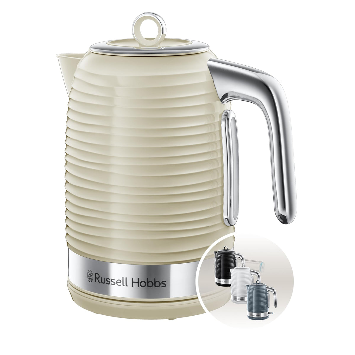 Russell Hobbs Inspire Electric Kettle, 1.7L, Fast Boil, Cream, 24364 | 3KW, Premium Textured Plastic, High Gloss Finish, Removable washable Anti-Scale Filter, Perfect Pour Spout