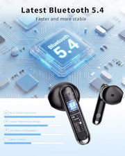 XIAOWTEK Wireless Earbuds, 2026 Bluetooth 5.4 Headphones Bass Stereo Ear Buds with Noise Cancelling Mic, LED Display in Ear Earphones 50H Playtime Ear Buds, IP7 Waterproof for Laptop Pad Phones Black