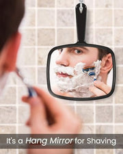 Gladmart 10.3" L x 7.4" W Hand Mirror for Home and Barber, Black | Hand Mirrors with Handle, Barber Accessories, Hair Salon Supplies, Distortion-Free Glass, Makeup Mirror for Women Men