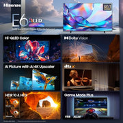 Hisense 65" Class E6SR Series Hi-QLED 4K UHD Smart Roku TV (65E6SR, 2026 Model) - Dolby Vision, Game Mode Plus, VRR, ALLM, DTS Virtual:X, Apple AirPlay, Compatible with Alexa and Google Assistant
