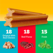 Pedigree Dentastix Large Breed Dental Dog Treats, Variety, 51 Count | Original Chicken, Beef, and Fresh flavors, reduces plaque and tartar buildup, cleans teeth, freshens breath, for dogs 40+ lbs