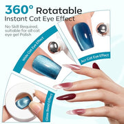 Modelones Cat Eye Magnet 5D Nail Magnet for Cateye Gel Polish Nail Stuff | White 360°Rotating Automatic Cat Eye Magnet Tool, U-Shaped&Ball Magnet&Hole&Heart Magnets for Glass Bead Nail Art