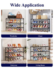 Kitsure Shoe Rack - Non-Woven Shoe Rack Shelf, 27.5" Wide - 3 Tier, Black