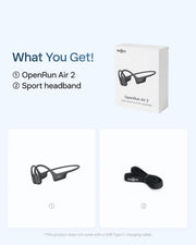 SHOKZ OpenRun Air 2 Bone Conduction Open-Ear Bluetooth Headphones，Black | Bundle with Hair Band；26.4g lightweight; Secure fit; PremiumPitch 3.0 sound; IP67; 10H battery; Running/cycling/hiking