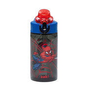 Zak Designs Marvel Spider-Man Sage 16oz Leak-Proof Straw Kids Water Bottle | BPA Free, Durable Plastic, Cupholder Friendly, Dishwasher Safe, Easy to Clean, Lid Lock, Handle, For School, Home, Travel