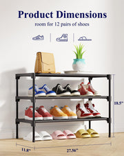 Kitsure Shoe Rack - Non-Woven Shoe Rack Shelf, 27.5" Wide - 3 Tier, Black